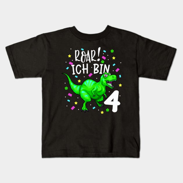 Dinosaurier Kinder 4. Geburtstag Dino T-Rex Jungen Kids T-Shirt by Foxxy Merch